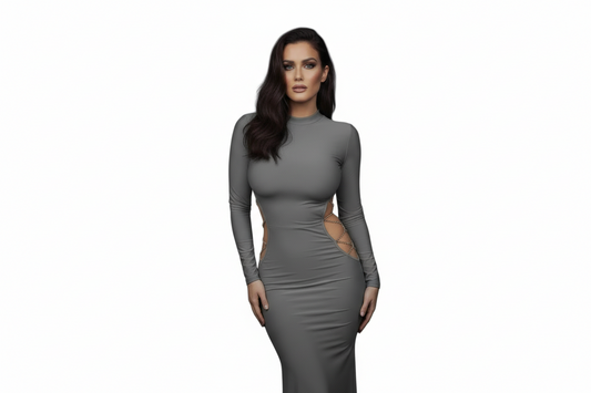 Long Sleeve, High Neck Design Channel Chain Detail